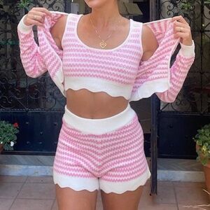 Yllw the label 2 piece set wool blend pink white size large cardigan short